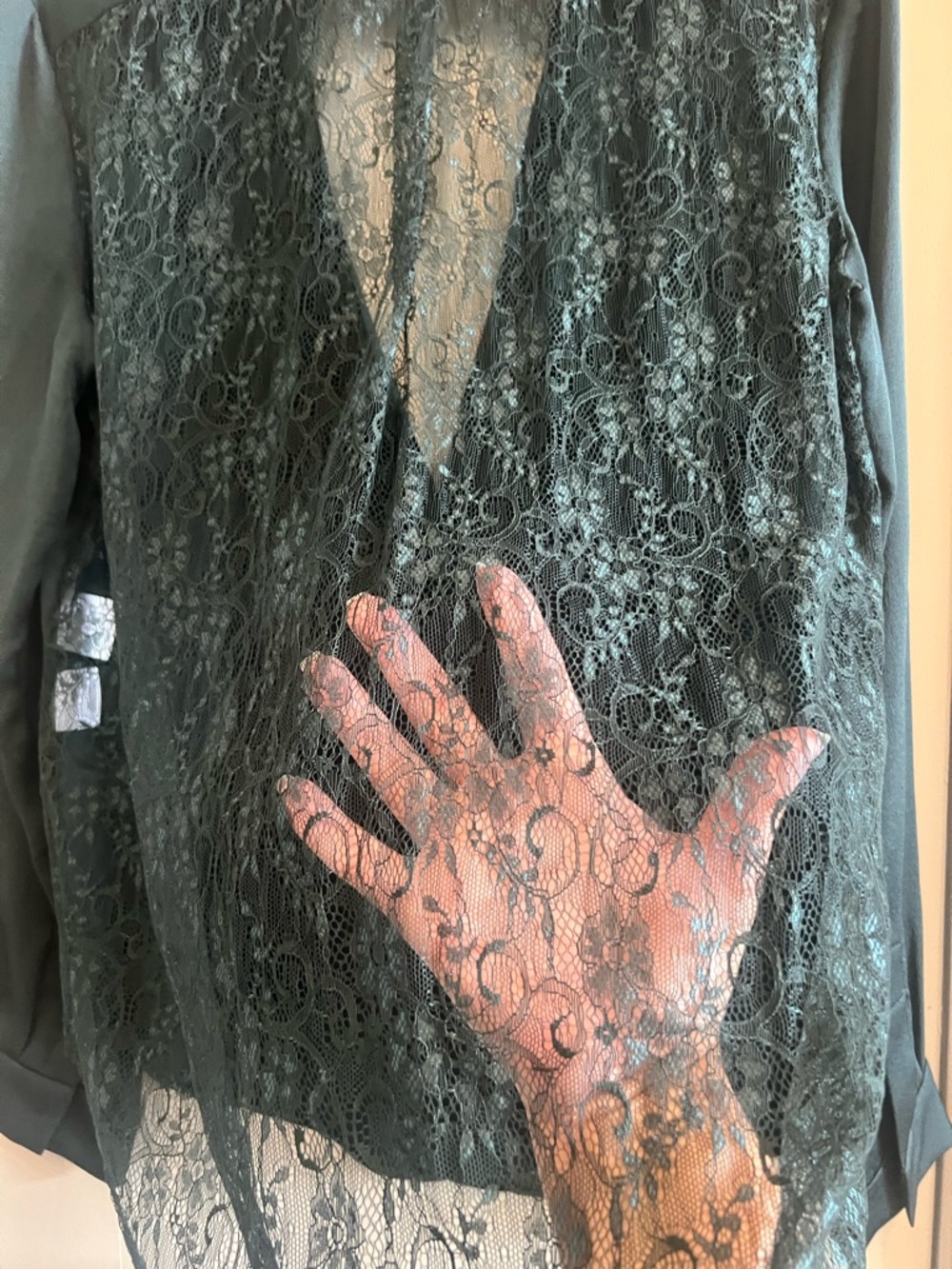 Anne Klein Green Lace-Back Blouse